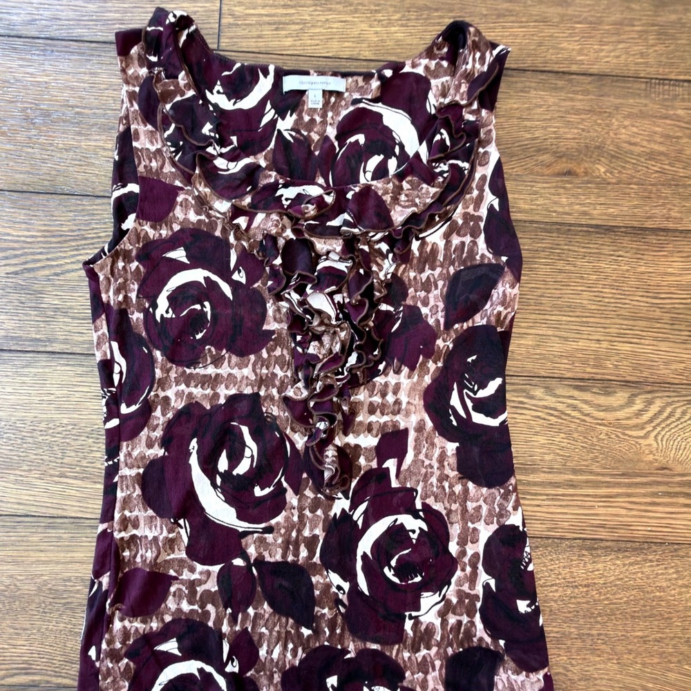 Classiques Entier Silk Blend Ruffle Floral Animal Print Sleeveless Top Large